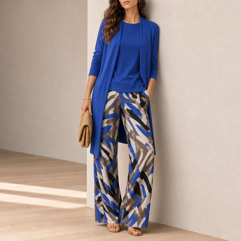 Trogir Leaf Print 3-Piece Set in Blue