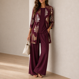 Trogir Leaf Print 3-Piece Set in Burgundy Blossom