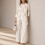 Trogir Leaf Print 3-Piece Set in Champagne Beige