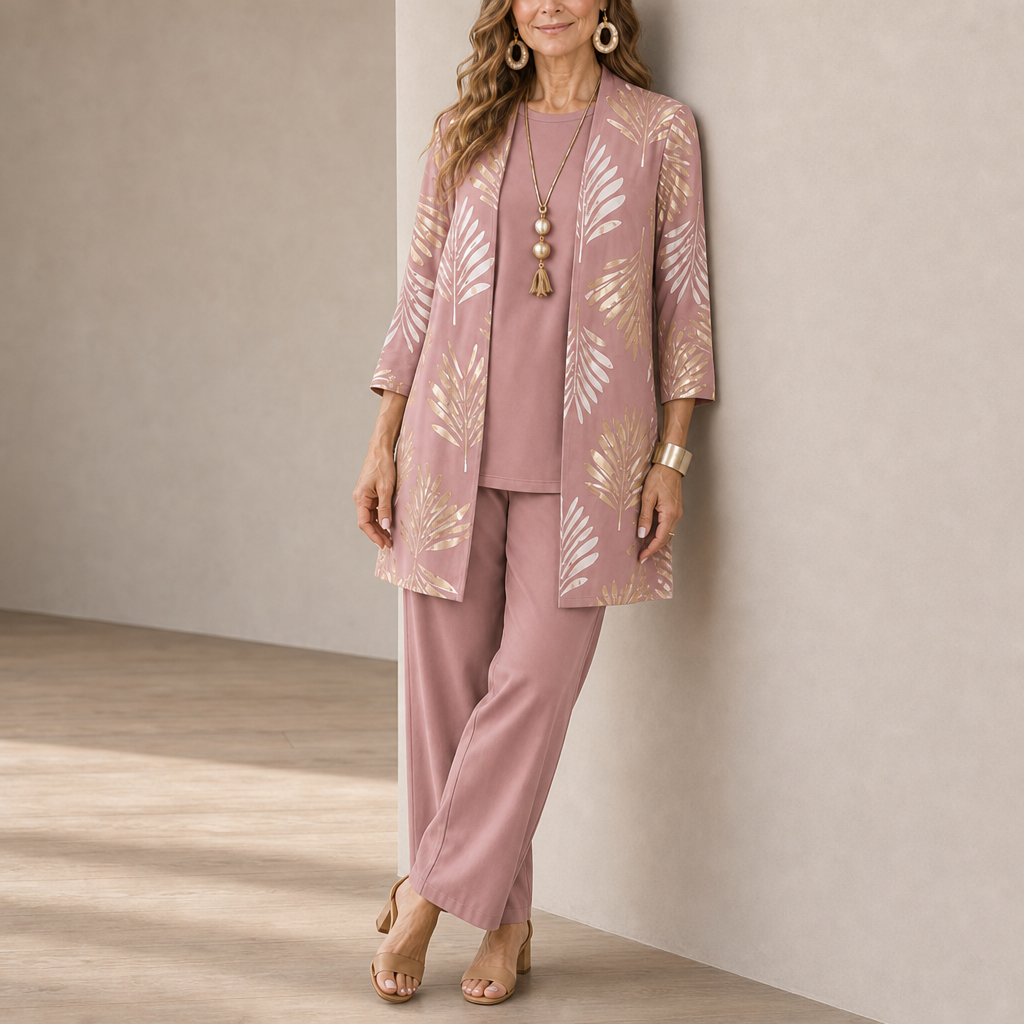 Trogir Leaf Print 3-Piece Set in Dusty Rose