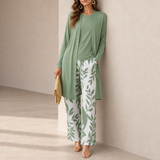 Trogir Leaf Print 3-Piece Set in Green & White