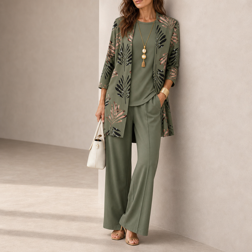 Trogir Leaf Print 3-Piece Set in Green