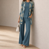 Trogir Leaf Print 3-Piece Set in Vintage Teal