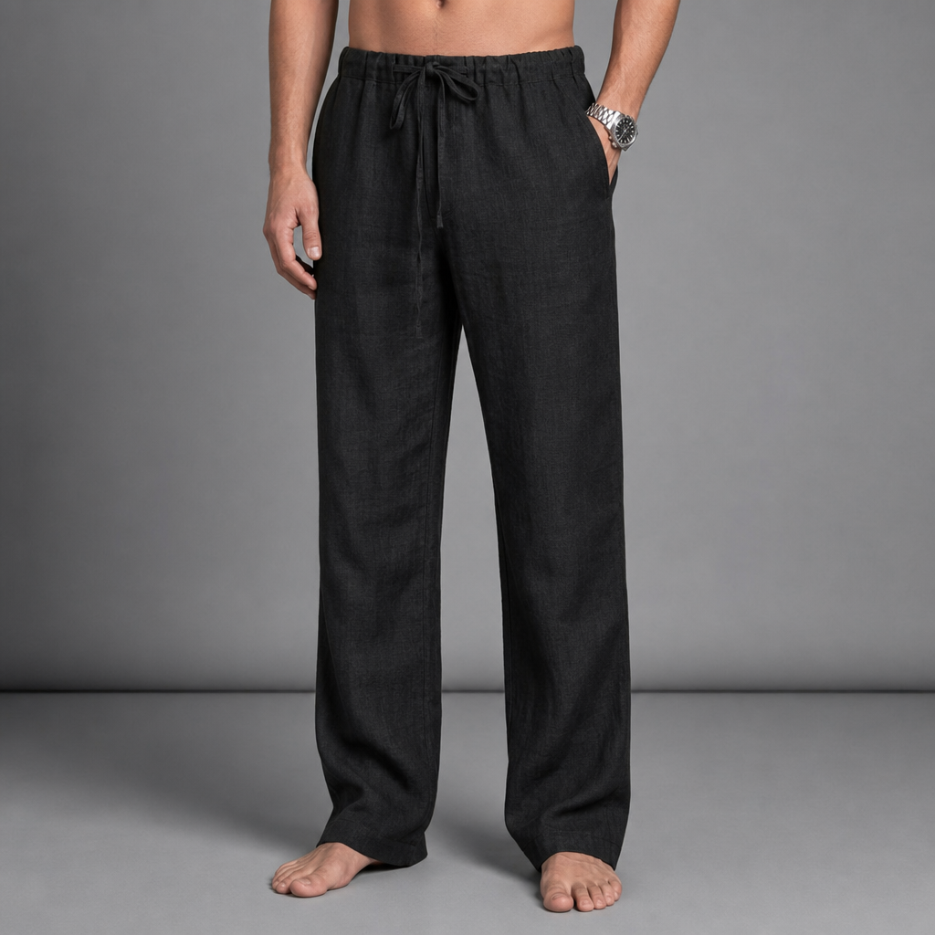 Trogir Linen Drawstring Trousers in Black