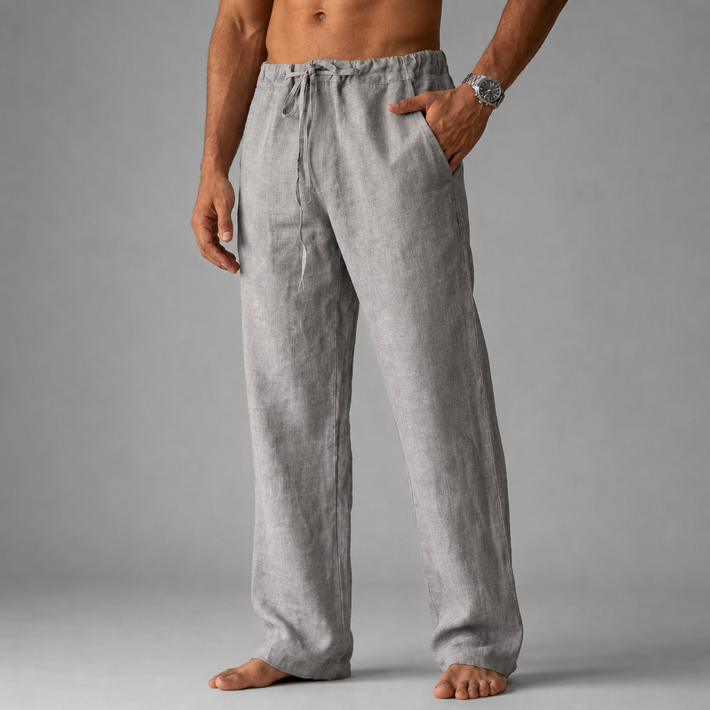 Trogir Linen Drawstring Trousers in Gray