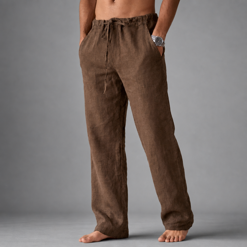 Trogir Linen Drawstring Trousers in Brown
