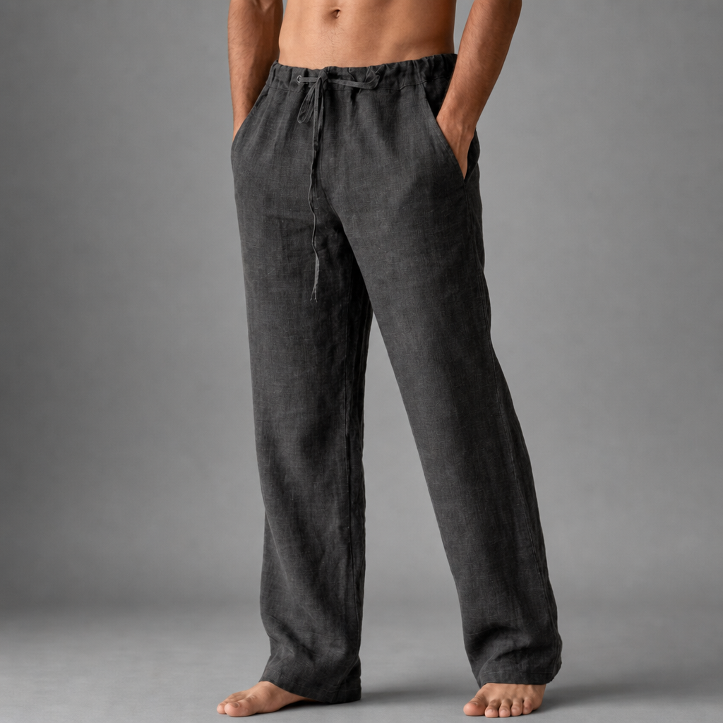 Trogir Linen Drawstring Trousers in Dark Gray
