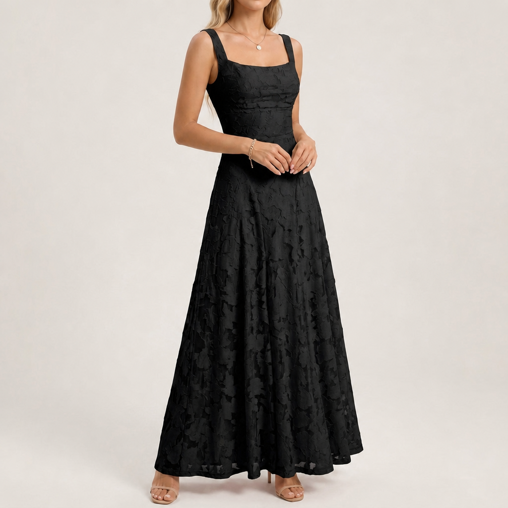 Tropea Floral Lace Maxi Gown in Black
