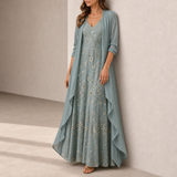 Verona Embroidered Maxi Dress Set in Blue