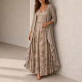 Verona Embroidered Maxi Dress Set in Brown