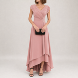 Verona Pleated High-Low Chiffon Dress in Dusty Rose