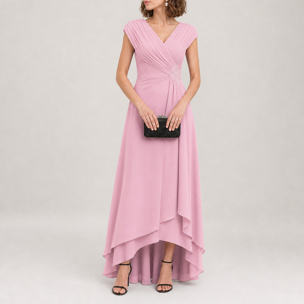 Verona Pleated High-Low Chiffon Dress in Candy Pink