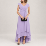 Verona Pleated High-Low Chiffon Dress in Dusty Purple