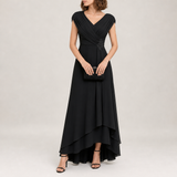 Verona Pleated High-Low Chiffon Dress in Black