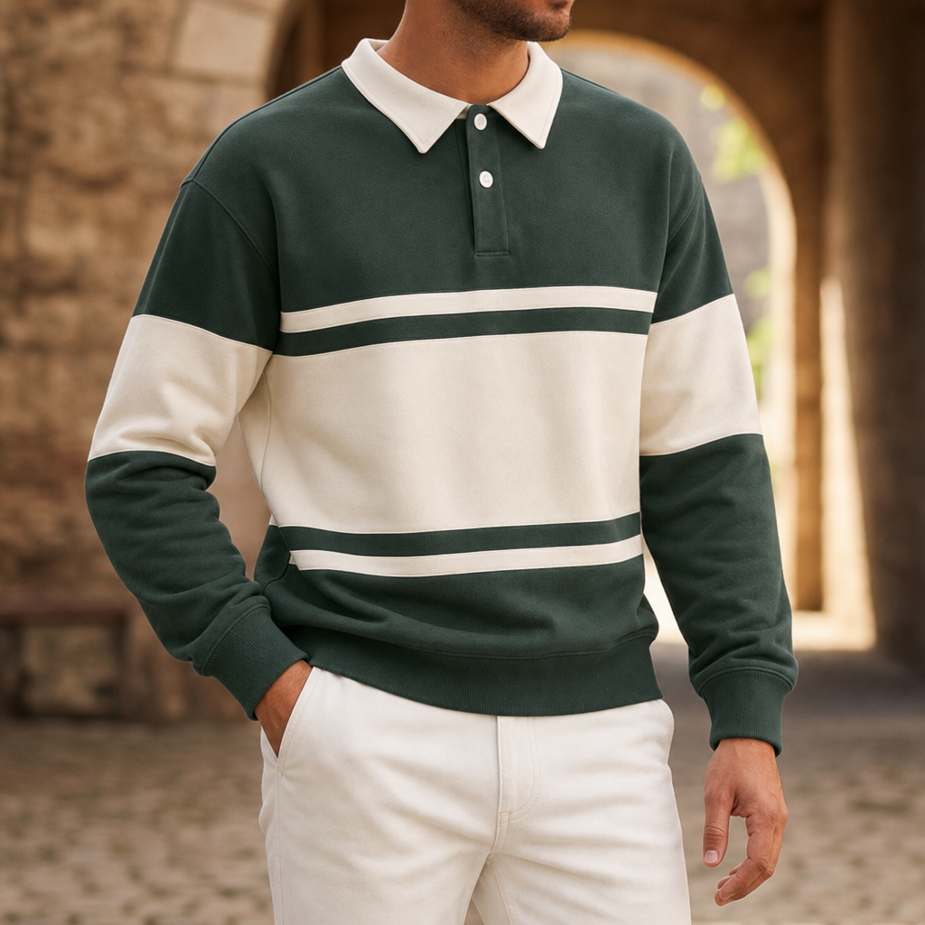 Viana Colour Block Polo Sweatshirt in Green