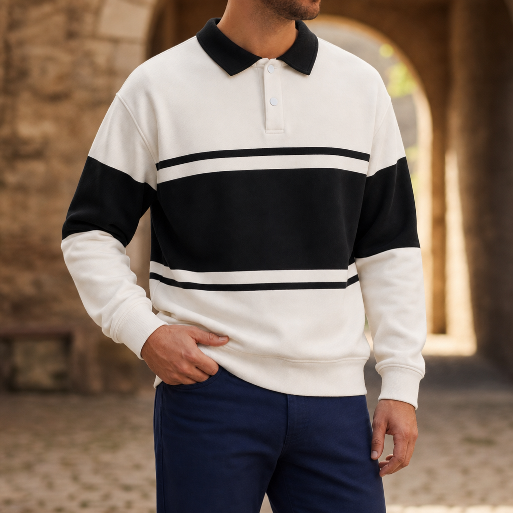 Viana Colour Block Polo Sweatshirt in White