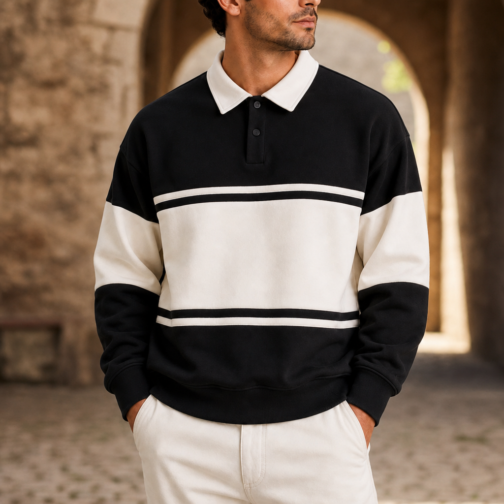 Viana Colour Block Polo Sweatshirt in Black