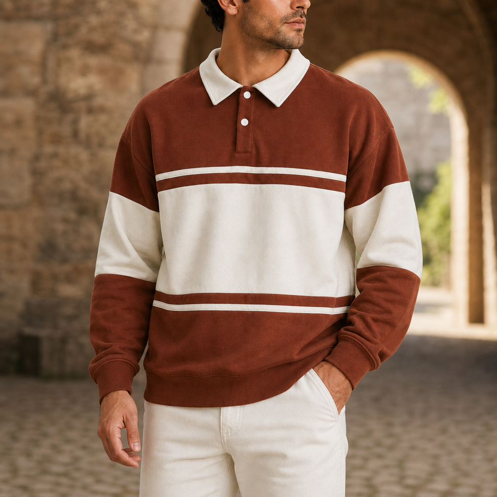 Viana Colour Block Polo Sweatshirt in Brown