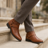 Viana Leather Harness Boots in Cognac Brown