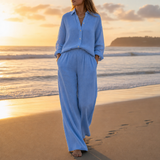 Vieste Linen Button-Up Co-ord Set in Blue