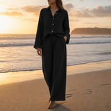 Vieste Linen Button-Up Co-ord Set in Black