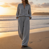 Vieste Linen Button-Up Co-ord Set in Gray