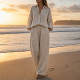 Vieste Linen Button-Up Co-ord Set in Khaki