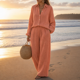 Vieste Linen Button-Up Co-ord Set in Orange